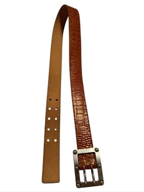 M🍀Michael Kors Textured Leather Belt with Silver-Tone Buckle Unisex
